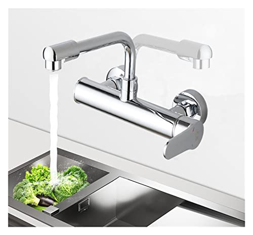 Schwenkbarer Wasserhahn Accessoire Schwarze Küche Wasserhähne Messing 360 Drehen Dual Loch Wandmontierte silberne Badezimmer Wasserhahn kaltes heißes Wasser Klappkran Waschbeckenmixer (Farbe: Schwarz von ZCCZJS