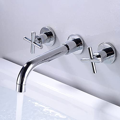 Wasserhähne, wandmontierte Becken mit 360 ° rotatablen Waschbeckenmischer Wasser Wasserhahn Badewanne Mischhahn Wasserhahn -Wasser -Bad mit Ausgussbad, Chrom, Wortgriff/Chrom/Griff von ZCCZJS