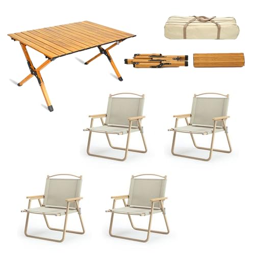 ZCCZJS 4 PCs Campingluft Set mit 1pc -Picknicktisch, tragbarem Klapptisch und sitzt ultraleichter Aluminiumfamilien -Tischluft -Set mit dem Tragetasche von ZCCZJS