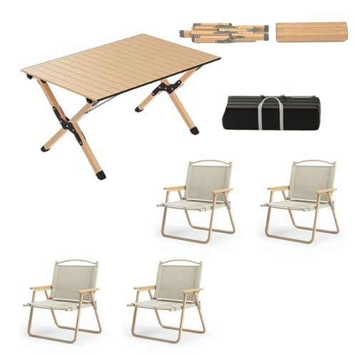 ZCCZJS 4 PCs Campingluft Set mit 1pc -Picknicktisch, tragbarem Klapptisch und sitzt ultraleichter Aluminiumfamilien -Tischluft -Set mit dem Tragetasche von ZCCZJS