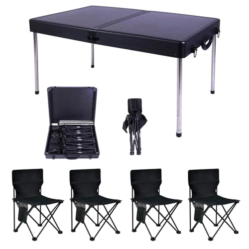 ZCCZJS Schwarzklapper Picknicktisch mit Airs -Set von 5, Aluminiumtischluft für bis zu 4 Personen, tragbarer Leichter Falttisch und Luft für Camping -Essen im Freien ZCCZJS Schwarzklapper Picknicktisch mit Airs -Set von 5, Aluminiumtischluft für bis zu 4 Personen, tragbarer Leichter Falttisch und Luft für Camping -Essen im Freien von ZCCZJS