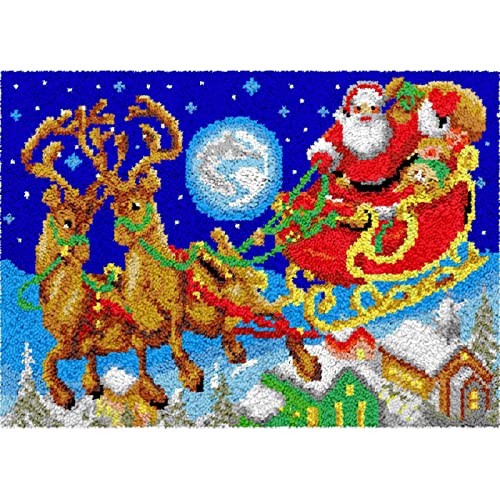 ZCED Knüpfteppich Set Groß, DIY Elch und Weihnachtsmann Knüpfteppich Zum Selber Knüpfen, 3D Teppich Tapisserie, Latch Hook Rug Kit Knüpfkissen Für Kinder Erwachsene Anfänger,Color-61x87cm/24x34in von ZCED