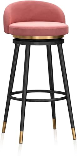 ZCEDZYSW 360° drehbarer Barhocker mit schwarzer Fußstütze, modern, gepolstert, Kücheninsel, Esszimmerstühle für Café (Rosa, 65 cm) von ZCEDZYSW