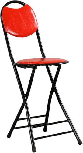 ZCEDZYSW 45,7 cm runder klappbarer Barhocker, faltbarer PU-gepolsterter Frühstücksstuhl, tragbare Küche mit Rückenlehne (Rot-Schwarz) von ZCEDZYSW