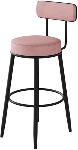 ZCEDZYSW 65 cm Barhocker mit Rückenlehne, runder Samt, Thekenhöhe, Hocker, Metall, ohne Armlehnen, Esszimmerstuhl (Rosa) von ZCEDZYSW