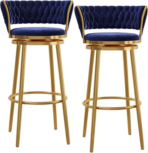 ZCEDZYSW Barhocker, 2er-Set, 360°-Drehstühle mit Samt gepolstert, Industrie-Stil für Küche (Blau, Sitzhöhe 65 cm) von ZCEDZYSW