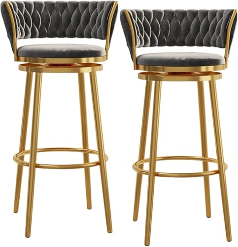 ZCEDZYSW Barhocker, 2er-Set, 360°-Drehstühle mit Samt gepolstert, Industrie-Stil für Küche (Grau, Sitzhöhe 75 cm) von ZCEDZYSW
