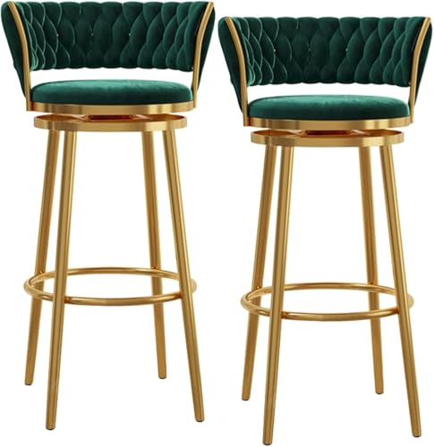 ZCEDZYSW Barhocker, 2er-Set, 360°-Drehstühle mit Samt gepolstert, Industrie-Stil für Küche (Grün, Sitzhöhe 75 cm) von ZCEDZYSW