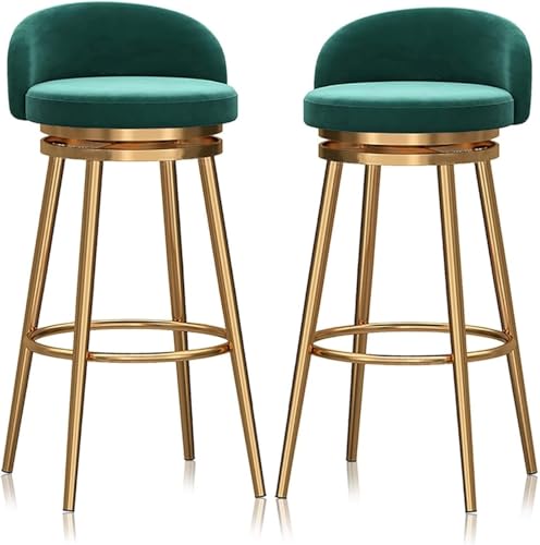 ZCEDZYSW Barhocker, 2er-Set, 360°-Drehstühle mit Samt gepolstert, Industrie-Stil für Küche (Grün-B, Sitzhöhe 75 cm) von ZCEDZYSW