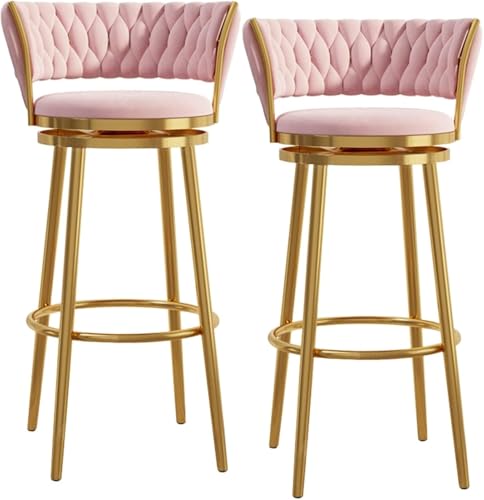 ZCEDZYSW Barhocker, 2er-Set, 360°-Drehstühle mit Samt gepolstert, Industrie-Stil für Küche (Rosa, Sitzhöhe 65 cm) von ZCEDZYSW