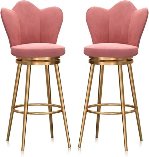 ZCEDZYSW Barhocker, 2er-Set, 360°-Drehstühle mit Samt gepolstert, Industrie-Stil für Küche (Rosa-C, Sitzhöhe 75 cm) von ZCEDZYSW