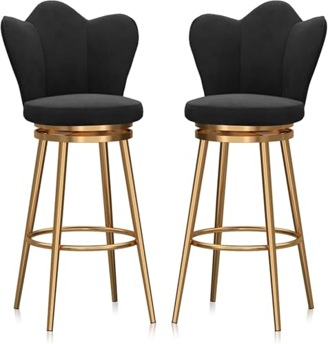 ZCEDZYSW Barhocker, 2er-Set, 360°-Drehstühle mit Samt gepolstert, Industrie-Stil für Küche (Schwarz, Sitzhöhe 75 cm) von ZCEDZYSW