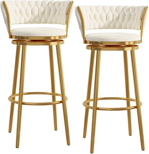 ZCEDZYSW Barhocker, 2er-Set, 360°-Drehstühle mit Samt gepolstert, Industrie-Stil für Küche (Weiß, Sitzhöhe 75 cm) von ZCEDZYSW
