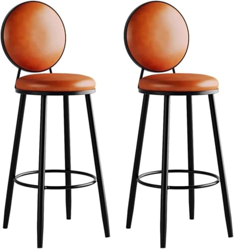 ZCEDZYSW Barhocker, 2er-Set, PU-Leder, Barhocker mit Rückenlehne, Barhocker mit Rückenlehne, gepolsterte Hochstühle, Braun, Höhe 65 cm (Orange, Höhe 75 cm) von ZCEDZYSW