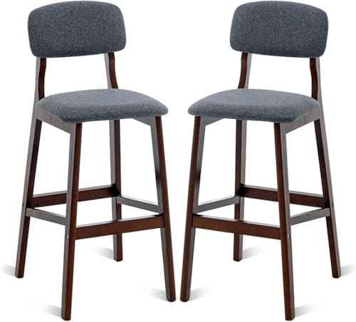 ZCEDZYSW Barhocker, 2er-Set, industrielle Kneipe aus Holz mit hoher Rückenlehne und Leinenpolsterung, armlose Höhe (E,Sitzhöhe 71 cm) von ZCEDZYSW