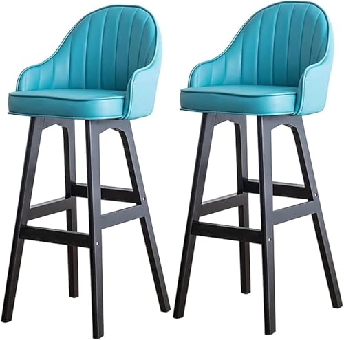 ZCEDZYSW Barhocker, 2er-Set, mit Rückenlehne und Holzbeinen, Holz, Thekenhöhe, Leder, Frühstücks-Barstuhl für Küche (Blau, 68 cm) von ZCEDZYSW