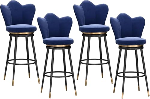 ZCEDZYSW Barhocker, 360° drehbar, Samt, Barhocker mit niedriger Rückenlehne und breitem Kissen, hohe Barhocker (Blau, Höhe 75 cm) von ZCEDZYSW