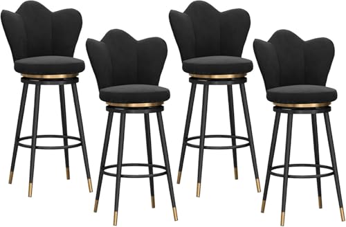 ZCEDZYSW Barhocker, 360° drehbar, Samt, Barhocker mit niedriger Rückenlehne und breitem Kissen, hohe Barhocker (Schwarz, Höhe 65 cm) von ZCEDZYSW