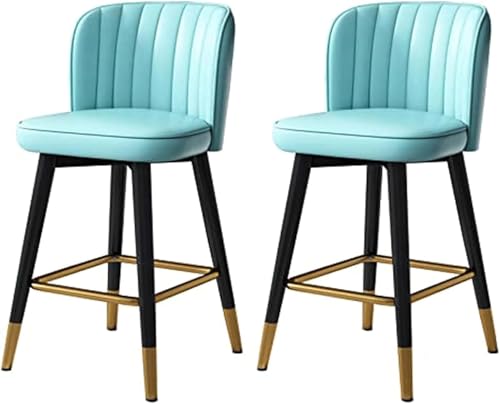 ZCEDZYSW Barhocker, Barhocker, 2er-Set, Drehstuhl, PU-Leder, Thekenhocker mit Rückenlehne und Fußstütze, hoher Hocker für (Blau, Höhe: 75 cm) von ZCEDZYSW