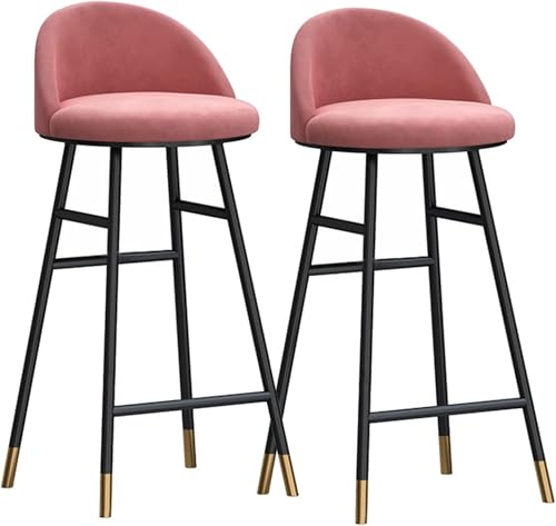 ZCEDZYSW Barhocker, Esszimmerstuhl, Metall, Thekenhöhe, 2 Stück, Samt-Barhocker mit Rückenlehne (Rosa, 75 cm) von ZCEDZYSW