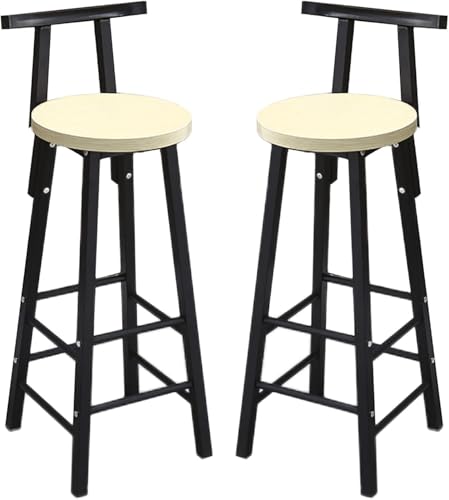 ZCEDZYSW Barhocker, Holzsitz, Küchentheke, Frühstück, schwarze Metallbeine, hoch mit Rückenlehnen, Sitzhöhe 70 cm, 2 Stück von ZCEDZYSW