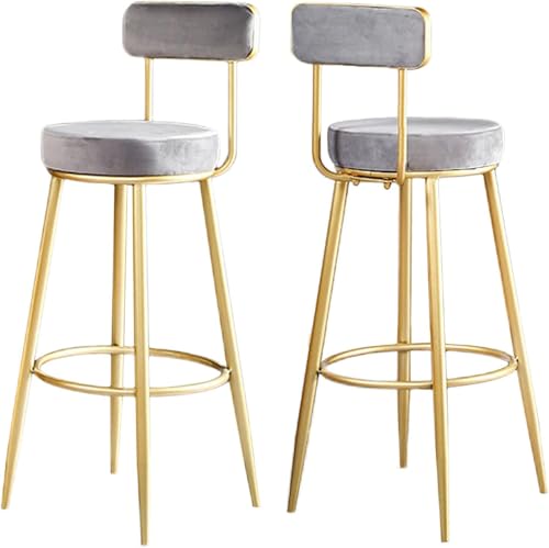 ZCEDZYSW Barhocker, Samt, gepolsterter Stuhl mit Rückenlehne und Fußstütze, Frühstück, Metall, Küche für Theke, Insel, Haus, Garten (grau) von ZCEDZYSW
