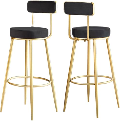 ZCEDZYSW Barhocker, Samt, gepolsterter Stuhl mit Rückenlehne und Fußstütze, Frühstück, Metall, Küche für Theke, Insel, Haus, Garten (schwarz) von ZCEDZYSW
