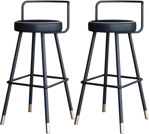 ZCEDZYSW Barhocker, Schwarz, Kunstleder, Thekenhöhe mit Rückenlehne, moderner Hochstuhl für Kücheninsel (schwarze Rückenlehne, Sitzhöhe 60 cm), 2 Stück von ZCEDZYSW