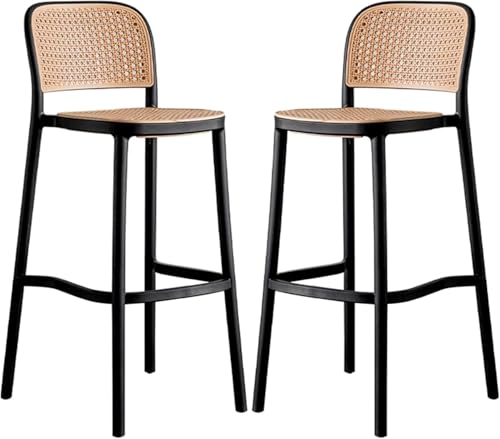 ZCEDZYSW Barhocker, Set mit 2 Hochstühlen, Thekenhöhe, Metall, PP-Kunststoff, Rattan-Imitat (schwarz) von ZCEDZYSW
