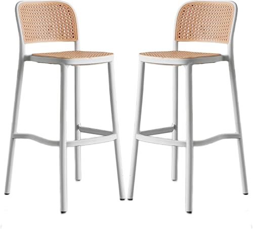 ZCEDZYSW Barhocker, Set mit 2 Hochstühlen, Thekenhöhe, Metall, PP-Kunststoff, Rattan-Imitat (weiß) von ZCEDZYSW