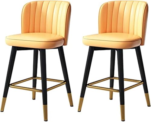 ZCEDZYSW Barhocker, Thekenhöhe, 2er-Set, mit Rückenlehne und Fußstütze, moderner Drehstuhl aus PU-Leder für die Küche (Orange, Höhe: 75 cm) von ZCEDZYSW