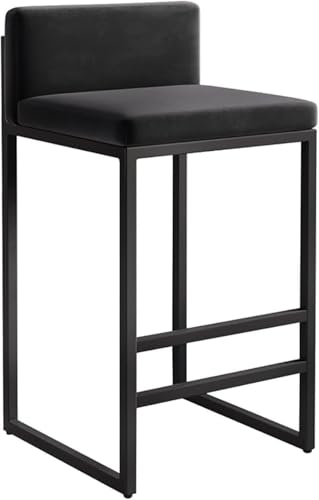 ZCEDZYSW Barhocker, Thekenhöhe, Barhocker mit Rückenlehne für Theke, moderner Samt-Hochhocker, Kunstleder (schwarz + schwarz, Höhe 45 cm) von ZCEDZYSW