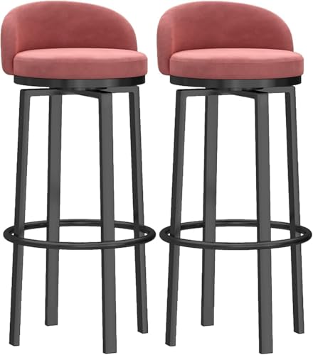 ZCEDZYSW Barhocker, bequemer Samtsitz, entworfen mit Rückenlehne und Fußstütze, stabiler Rahmen (Rosa, 2 Stück) von ZCEDZYSW