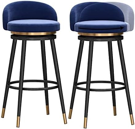 ZCEDZYSW Barhocker, stilvoller Drehstuhl mit schwarzen Beinen, modernes Küchen-Frühstücksstuhl, Blau, Sitzhöhe 65 cm, 2 Stück von ZCEDZYSW