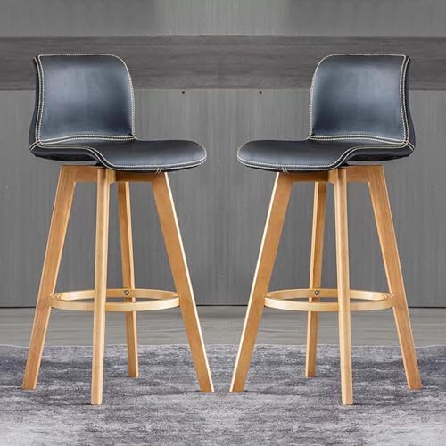 ZCEDZYSW Barhocker, verstellbar, drehbar, Kunstleder, 2er-Set, Thekenhöhe, Kücheninsel mit Holzbeinen (Schwarz, Höhe: 61 cm) von ZCEDZYSW