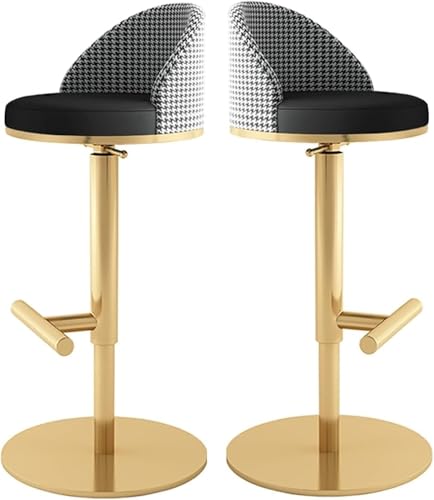 ZCEDZYSW Barhocker, verstellbar, drehbar, PU-Leder, mit Rückenlehne, für Küchentheke, Schwarz + Gold, Höhe 65 cm, 2 Stück von ZCEDZYSW