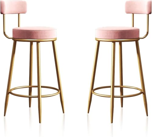 ZCEDZYSW Barhocker Esszimmerstuhl Set mit 2 Samt-Barhockern mit Rückenlehne und Fußstütze (Rosa) von ZCEDZYSW