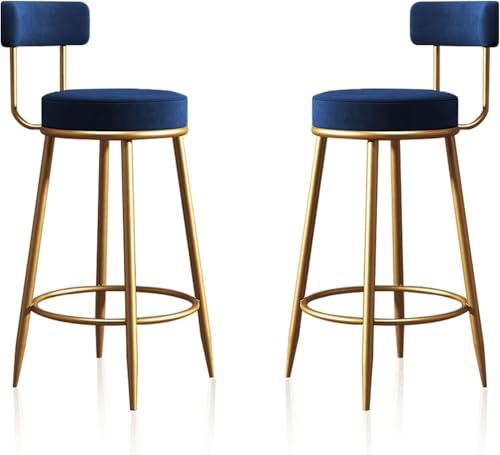 ZCEDZYSW Barhocker Esszimmerstuhl Set mit 2 Samt-Barhockern mit Rückenlehne und Fußstütze (blau) von ZCEDZYSW