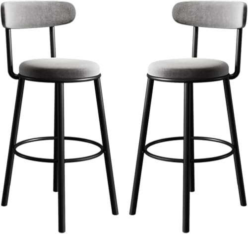 ZCEDZYSW Barhocker aus Samt, 2er-Set, Thekenhöhe mit Rückenlehne und Metallbeinen, gepolsterter Stuhl (grau, Sitzhöhe 65 cm) von ZCEDZYSW