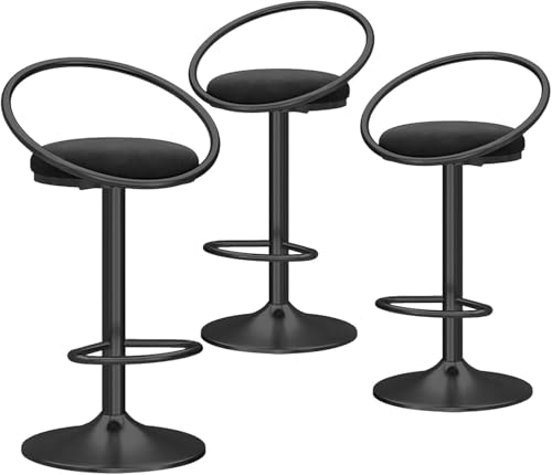 ZCEDZYSW Barhocker aus Samt, drehbar, 3 Stück, moderne Barhocker mit hohler Rückenlehne (schwarz, schwarze Beine) von ZCEDZYSW