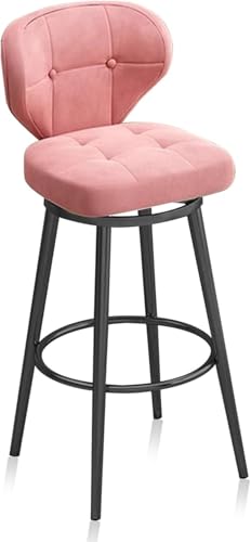 ZCEDZYSW Barhocker aus Samt mit Rückenlehne, gepolstert, Küchentheke, Höhe, 1 Stück, Esszimmerstühle (Rosa, schwarzes Bein 65 cm) von ZCEDZYSW