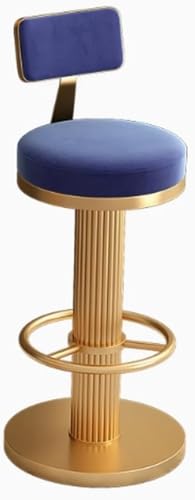 ZCEDZYSW Barhocker aus Samt mit Rückenlehne, um 360° drehbarer Barhocker mit Fußstütze, Schreibtisch hoch mit Metallsockel (Blau, B) von ZCEDZYSW