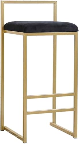ZCEDZYSW Barhocker für die Küche, mit Rückenlehne, weicher Samt, mit goldfarbenem Metallbein, Frühstücks-Hochhocker, Esszimmer, Schwarz, 75 cm von ZCEDZYSW