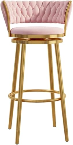 ZCEDZYSW Barhocker mit Rückenlehne, Samt, hohe Küche mit Rückenlehne, Thekenstühle mit Rückenlehne, Sitz für Esszimmer (Rosa, Goldbeine) von ZCEDZYSW
