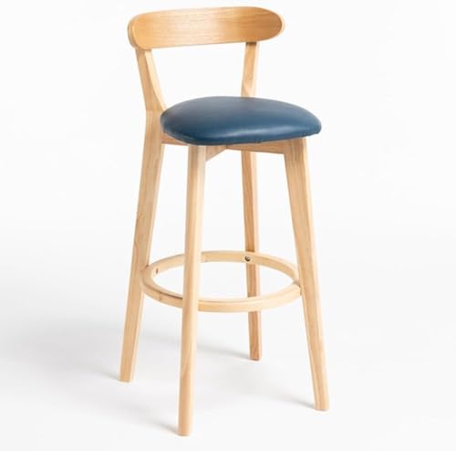 ZCEDZYSW Barhocker mit Rückenlehne, aus Holz mit weichem Kissen, Thekenhöhe, Kücheninsel mit Holzfußstütze (Blau a) von ZCEDZYSW