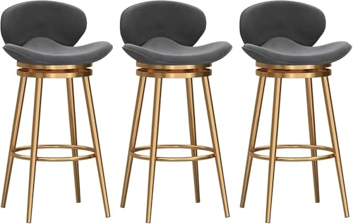 ZCEDZYSW Barhocker mit Rückenlehne und Metall-Fußstütze, um 360° drehbarer Sitz für Kücheninsel/Hausbar (grau, 3 Stück, Höhe: 75 cm) von ZCEDZYSW