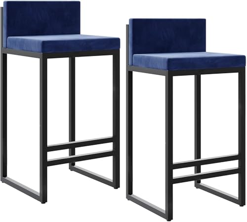 ZCEDZYSW Barhocker mit Rückenlehnen, Samt, Küchenstuhl, gepolstert, Insel, Barhocker, 75 cm, Sitzhöhe (Blau, 65 cm), 2 Stück von ZCEDZYSW