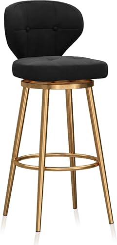 ZCEDZYSW Barhocker mit Samt, gepolstert, modern, mit Rückenlehne, Küchenhocker, schwarz, Metallhocker (schwarz, goldfarbenes Bein, 75 cm), 1 Stück von ZCEDZYSW