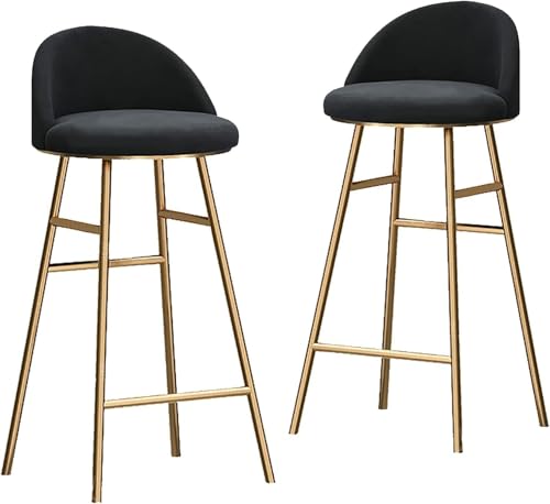 ZCEDZYSW Barhocker mit Thekenhöhe, 2er-Set, Samt-Barhocker mit goldfarbenen Metallbeinen, Kücheninselhocker, hohe Barstühle für Inseltheke, Kneipe, Bistro (Schwarz, 65 cm) von ZCEDZYSW