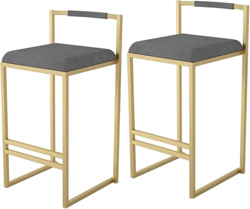 ZCEDZYSW Barhocker mit Thekenhöhe, 75 cm, Barhocker mit Rückenlehne, Samt-Thekenhocker mit Fußstütze, 2 Stück, (Grau + Gold, Sitzhöhe 65 cm) von ZCEDZYSW